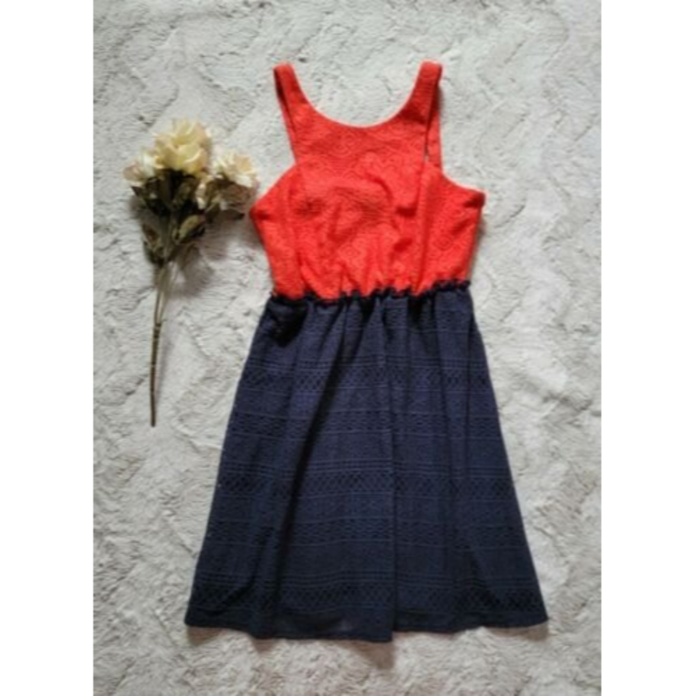 City Triangles‎ Red Top Navy Blue Crochet Sleeveless Dress Size S